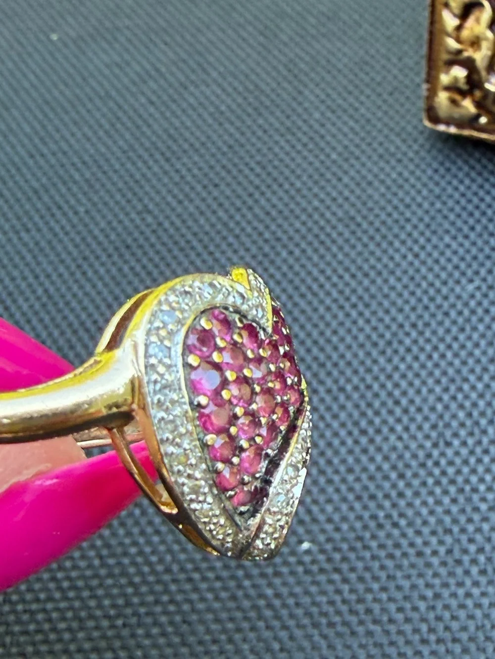 10K Gold Natural Thai Ruby & Diamond Heart Ring